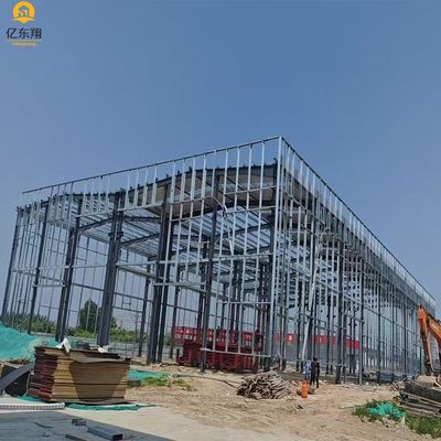 एच-सेक्शन फ्रेम के साथ डबल स्पैन प्रीफैब्रिकेटेड स्टील वेयरहाउस बिल्डिंग